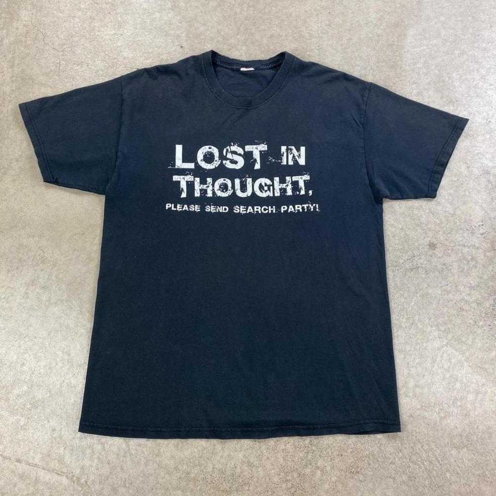 Vintage 90s‎ Lost In Thought Shirt Size Large Black Funny Parody Search Party